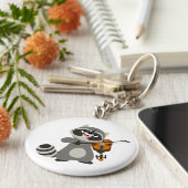 Niedlicher Cartoon Raccoon Violine Schlüsselanhänger (Seite)