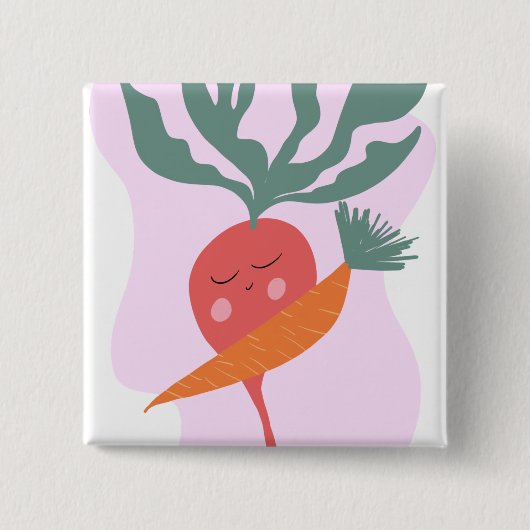 Niedlicher Cartoon Radish und Carrot Button (Vorderseite)