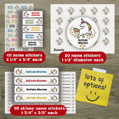 Niedlicher Cartoon Rainbow Unicorn Tanzschule Name Etiketten