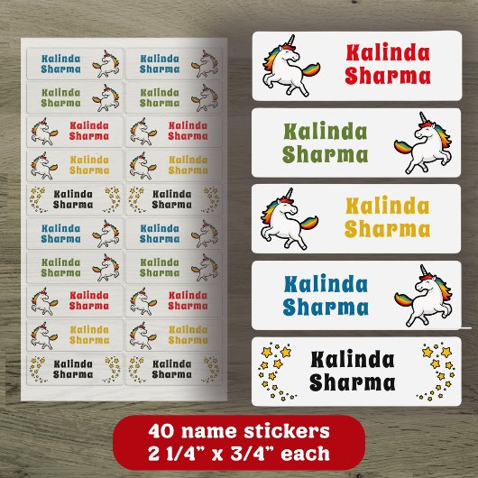 Niedlicher Cartoon Rainbow Unicorn Tanzschule Name Etiketten