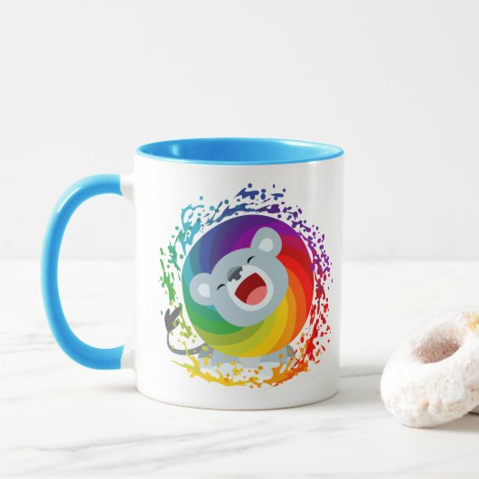 Niedlicher Cartoon Rainbow White Lion Tasse (Mit Donut)
