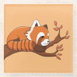 Niedlicher Cartoon Red Panda in Tree Glasuntersetzer