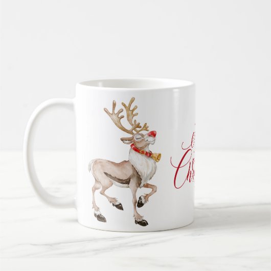 Niedlicher Cartoon Reindeer Frohe Weihnachtsfeiert Kaffeetasse (Links)