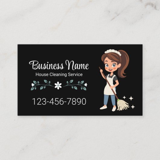Niedlicher Cartoon Reinigungsservice Maid House Bl Visitenkarte (Vorderseite)