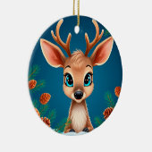 Niedlicher Cartoon-Rentier im Winter mit Pine Cone Keramik Ornament (Rechts)