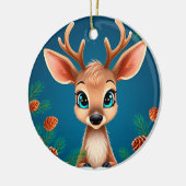 Niedlicher Cartoon-Rentier im Winter mit Pine Cone Keramik Ornament (Links)