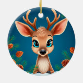 Niedlicher Cartoon-Rentier im Winter mit Pine Cone Keramik Ornament (Hinten)