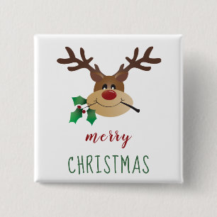 Niedlicher Cartoon Rentier mit Mistletoe Button