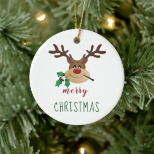 Niedlicher Cartoon Rentier mit Mistletoe Keramik Ornament