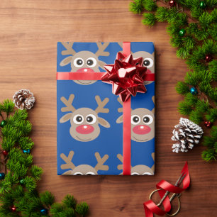 Niedlicher Cartoon Rentier Muster Fun Blau Geschenkpapier