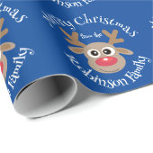 Niedlicher Cartoon Rentier Muster Fun Blauer Name Geschenkpapier (Rolleneckpunkt)