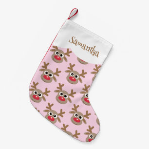 Niedlicher Cartoon Rentier Muster Girly Pink Kleiner Weihnachtsstrumpf