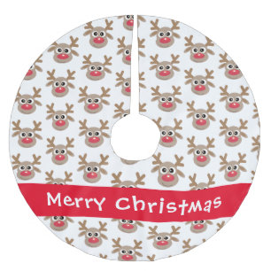 Niedlicher Cartoon Rentier Muster Rot Weiß Polyester Weihnachtsbaumdecke