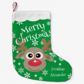 Niedlicher Cartoon Rentier Weißer Schneeflocken Gr Kleiner Weihnachtsstrumpf (Vorderseite)