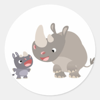 Niedlicher Cartoon Rhino Baby & Big Rhino Aufklebe Runder Aufkleber