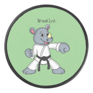 Niedlicher Cartoon Rhino kung fu Cartoon Eishockey Puck