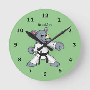 Niedlicher Cartoon Rhino kung fu Cartoon Runde Wanduhr
