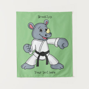 Niedlicher Cartoon Rhino kung fu Cartoon Wandteppich