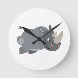 Niedlicher Cartoon Rhino-Wall-Uhr aufladen Runde Wanduhr