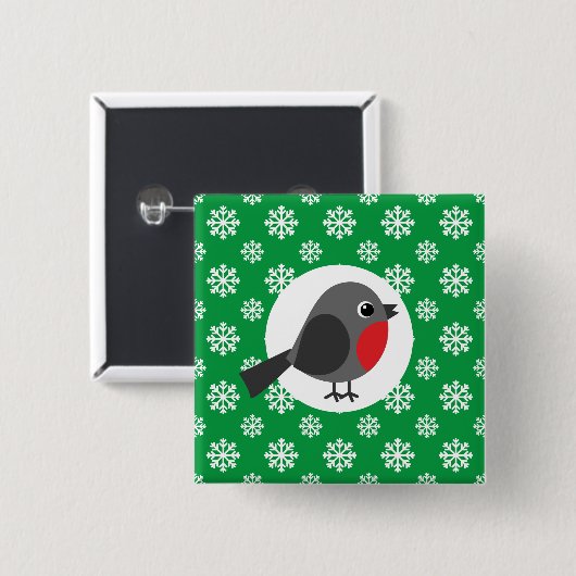 Niedlicher Cartoon Robin mit Schneeflocken Button (Vorne & Hinten)