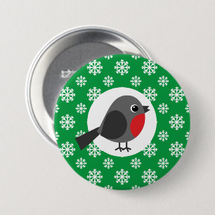 Niedlicher Cartoon Robin mit Schneeflocken Button