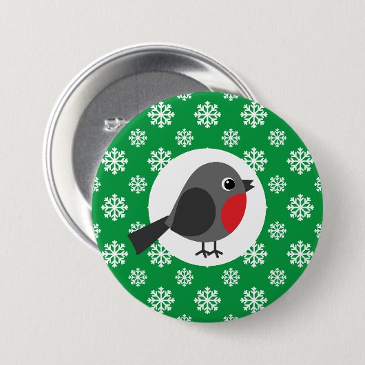 Niedlicher Cartoon Robin mit Schneeflocken Button (Vorne & Hinten)