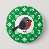 Niedlicher Cartoon Robin mit Schneeflocken Button (Vorderseite)
