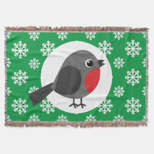 Niedlicher Cartoon Robin mit Schneeflocken Decke