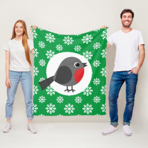 Niedlicher Cartoon Robin mit Schneeflocken Fleecedecke