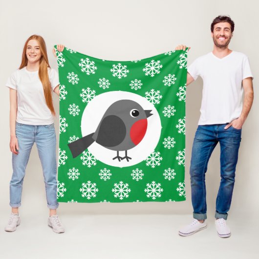 Niedlicher Cartoon Robin mit Schneeflocken Fleecedecke (Beispiel)
