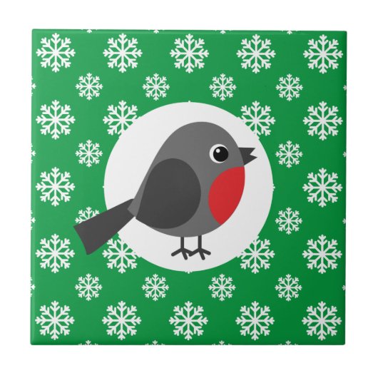 Niedlicher Cartoon Robin mit Schneeflocken Fliese (Vorderseite)