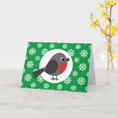 Niedlicher Cartoon Robin mit Schneeflocken Karte (Gelbe Blume)