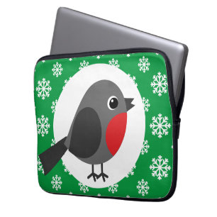 Niedlicher Cartoon Robin mit Schneeflocken Laptopschutzhülle