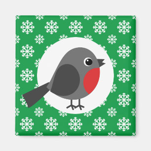 Niedlicher Cartoon Robin mit Schneeflocken Magnet