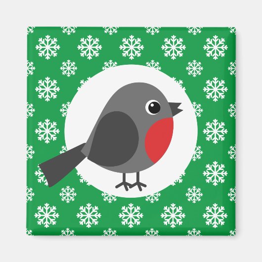 Niedlicher Cartoon Robin mit Schneeflocken Magnet (Vorne)
