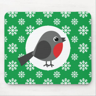 Niedlicher Cartoon Robin mit Schneeflocken Mousepad