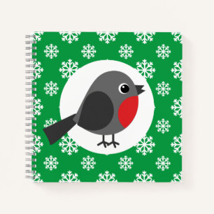 Niedlicher Cartoon Robin mit Schneeflocken Notizblock