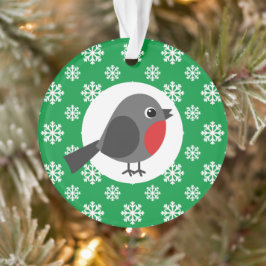 Niedlicher Cartoon Robin mit Schneeflocken Ornament