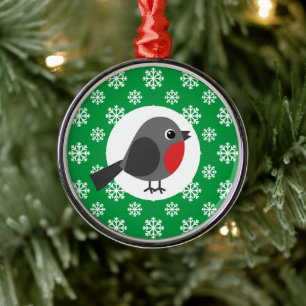 Niedlicher Cartoon Robin mit Schneeflocken Ornament Aus Metall