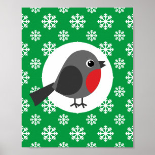Niedlicher Cartoon Robin mit Schneeflocken Poster