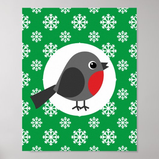 Niedlicher Cartoon Robin mit Schneeflocken Poster (Vorne)