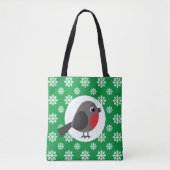 Niedlicher Cartoon Robin mit Schneeflocken Tasche (Vorderseite)