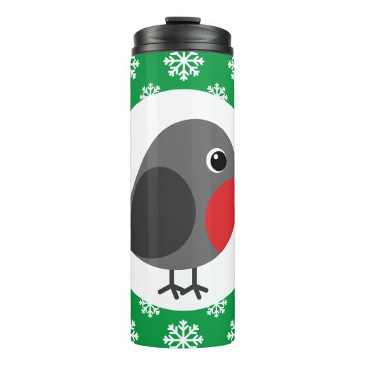 Niedlicher Cartoon Robin mit Schneeflocken Thermosbecher (Vorderseite)