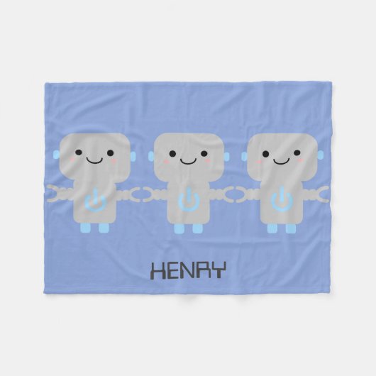 Niedlicher Cartoon Robot Blue Fleecedecke (Vorderseite (Horizontal))
