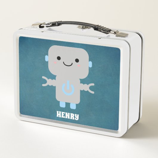 Niedlicher Cartoon Robot Blue Metall Brotdose (Rückseite)