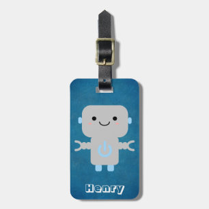 Niedlicher Cartoon Robot Blue mit Name Gepäckanhänger