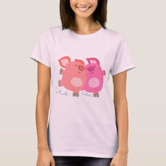 Niedlicher Cartoon Roller-Skaten Schweine Frauen T T-Shirt