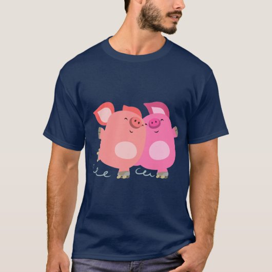 Niedlicher Cartoon Roller-Skaten-Schweine-T - Shir T-Shirt (Vorderseite)