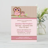 Niedlicher Cartoon Rosa Eule Kindersprinkle Einlad Einladung (Stehend Vorderseite)