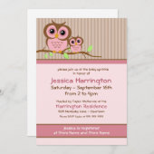 Niedlicher Cartoon Rosa Eule Kindersprinkle Einlad Einladung (Vorne/Hinten)